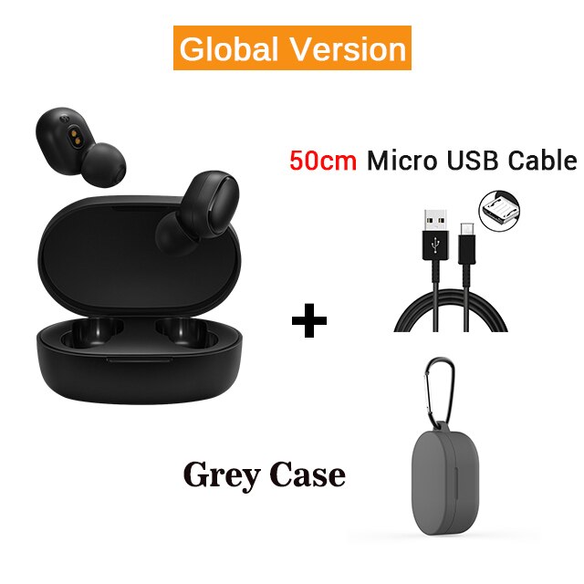 Versión Global, auriculares Redmi Airdots originales Xiaomi, auriculares inalámbricos Tws, Auriculares Bluetooth 5,0 estéreo con Control de micrófono Ai: grey case cable