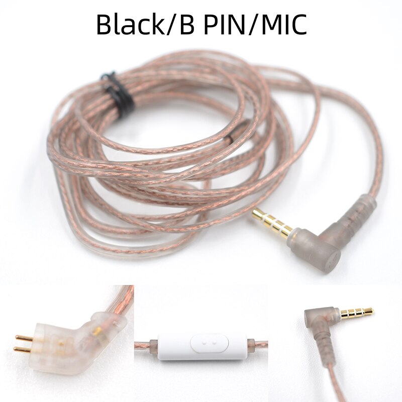 KZ ZST ZSN ZS10 pro ZS3 ZS6 AS16 AS12 ZSN Pro Headphones With Micrphone Cable 2 Pin Upgrade Cable Earphone Wire With MIC: Black B Pin With MIC
