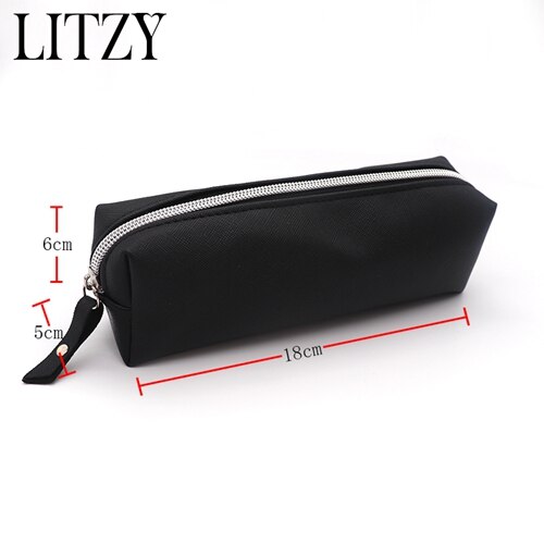 Black Big Pencil Case For Boys Girls Cute Big Capacity Zipper Pencil Box School Supplies Leather PU Pencil Case Cosmetic Bag: Small