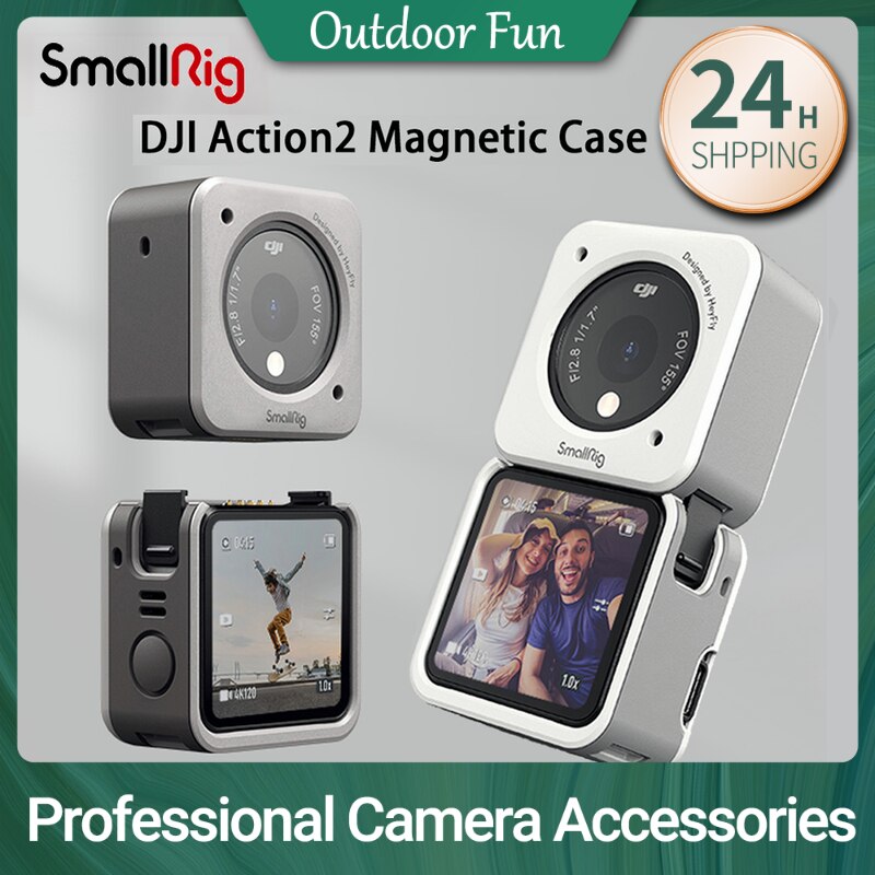 Smallrig Dji Action2 Magnetische Case Wit Grijs Anti-Kras Anti Anti-Slip Formfitting Suits Meerdere Scènes 3626