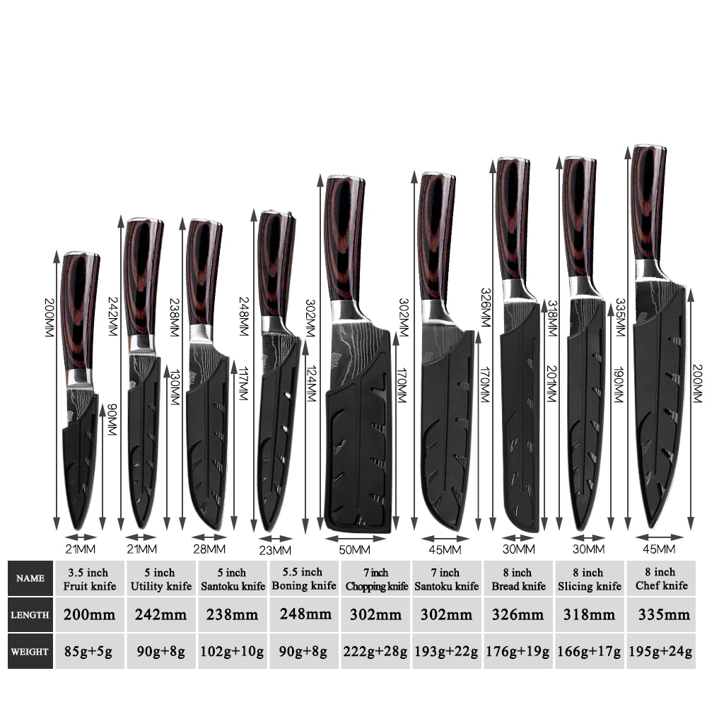 XYj Professionelle Küche Koch Messer Set Japanischen 7CR17 High Carbon Edelstahl Nachahmung Damaskus Muster Kochen Messer Set