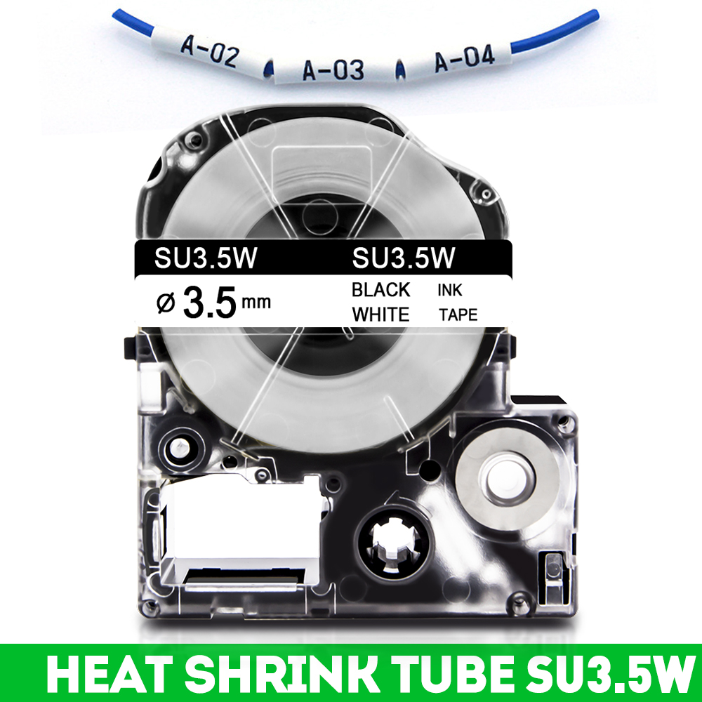 Compatible Epson Heat Shrink Tube Tapes SU5S SU5Y LA-4WBA5 LA-4YBA5 for Epson Kingjim LabelWork LW-300 LW-400 LW-500 Labeller: 3.5mm White
