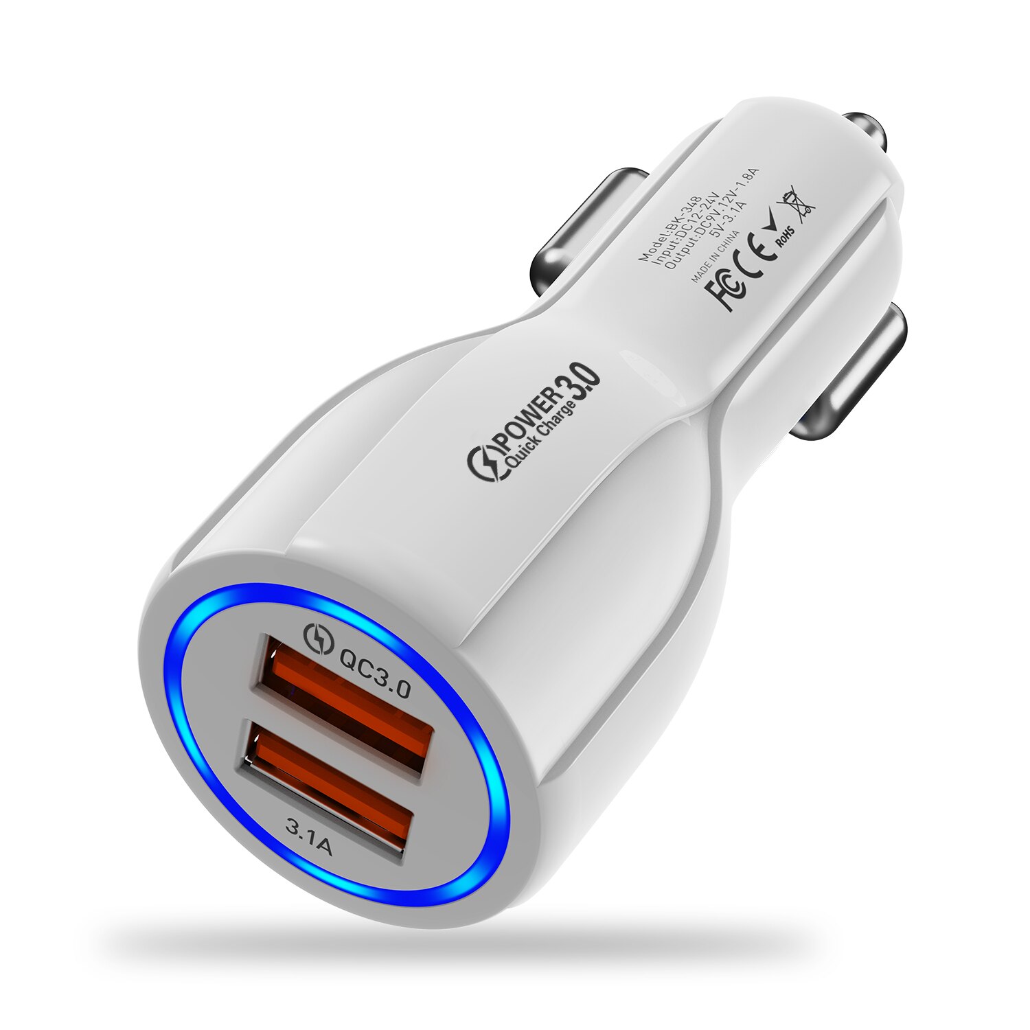 TKEY Dual USB Car Charger 18W 3.1A QC 3.0 Fast Charging Mobile Phone Charger Adapter For iphone 11 pro Samsung a71 Xiaomi redmi: white