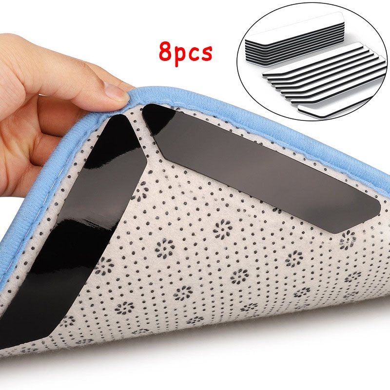 8Pcs/Lot Anti-slip Rug Grips Seamless Removable Adhesive Rug Grippers for Home Carpet Curling Circular Corners Edge Stairs