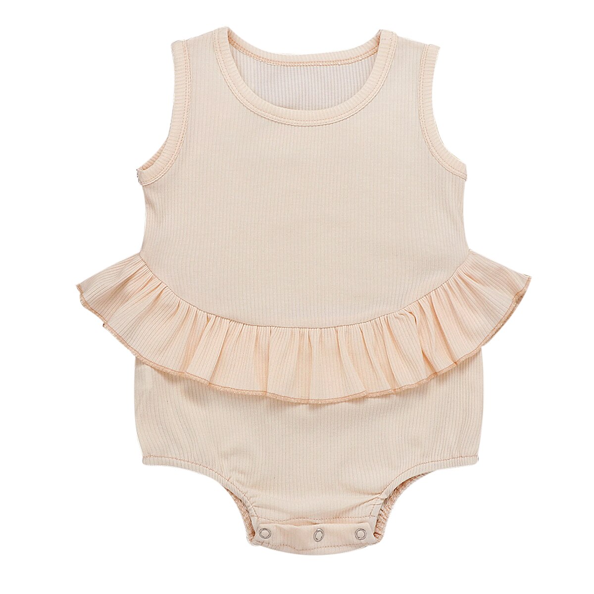 0-24M Peuter Baby Meisjes Jongens Bodysuits 4 Kleuren Solide Mouwloze Ruches Jumpsuits Kleding Outfits: Beige / 6m