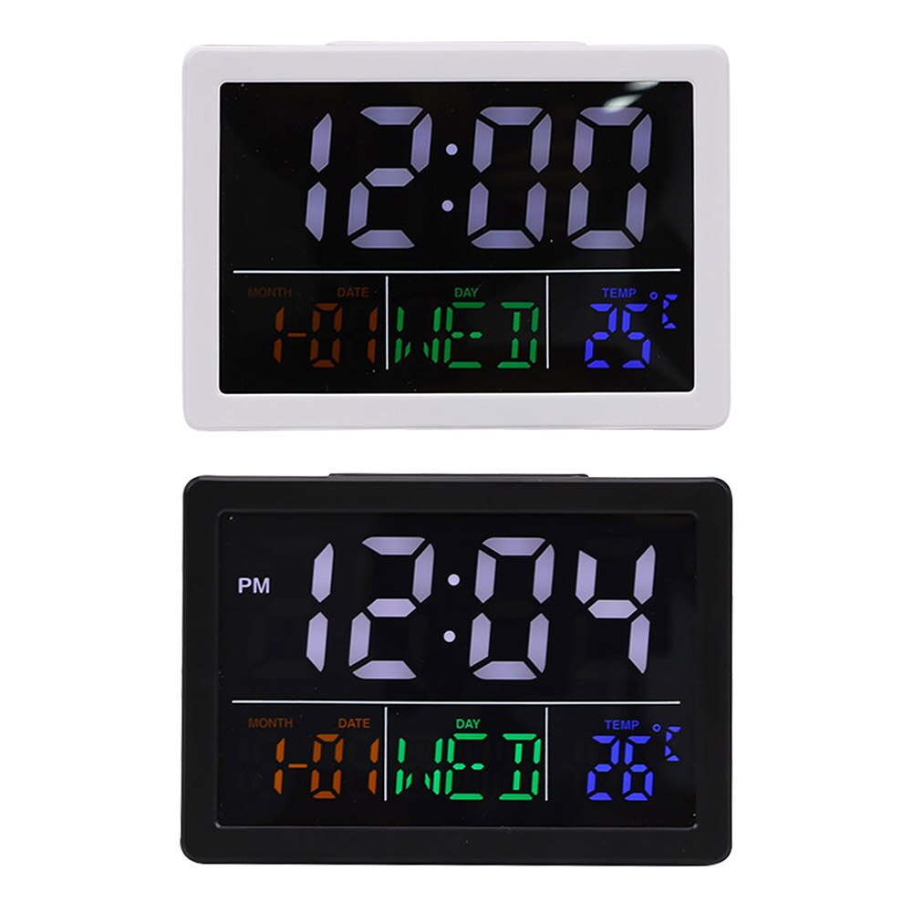 Silent Digital LED Alarm Clock Table Desk Temperature Humidity Meter Date Weather Station Screen Display Clock