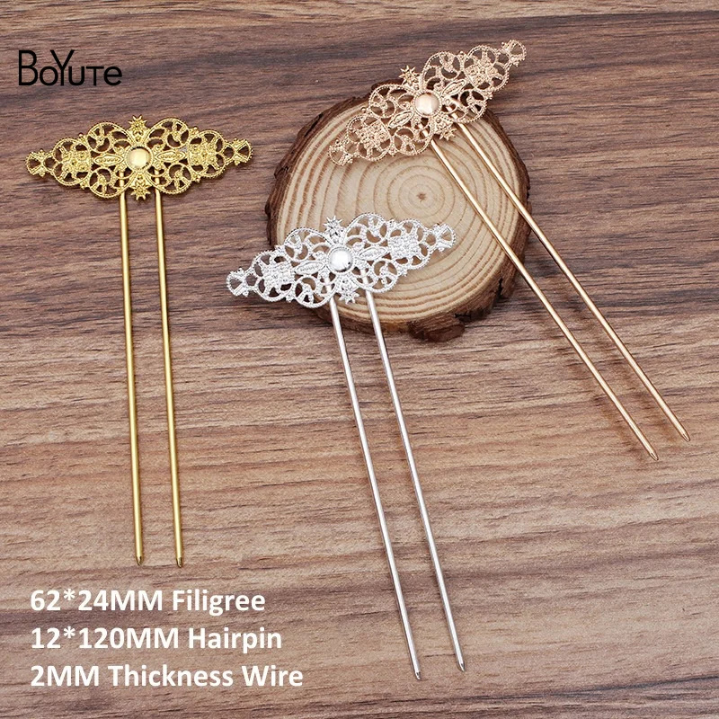 BoYuTe (10 stuks/partij) 12*115*2 MM Ijzer Haar Vork Haarspeld Lassen Messing Filigraan Diy Haaraccessoires: 50cm / Goud-kleur