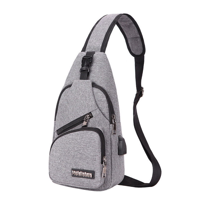 USB Charging Chest Bag For Women & Men iPad Boys Crossbody Shoulder Bags Multi-pocket Casual Travel Chest Pack Male: Light Gray Chest Bag