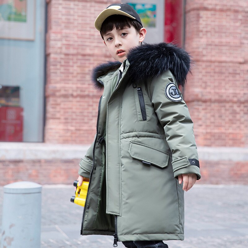 8 10 anos meninos imprimir casacos de pele para baixo 2021 nova moda engrossar quente meninos adolescentes outerwear: Verde exército / 12