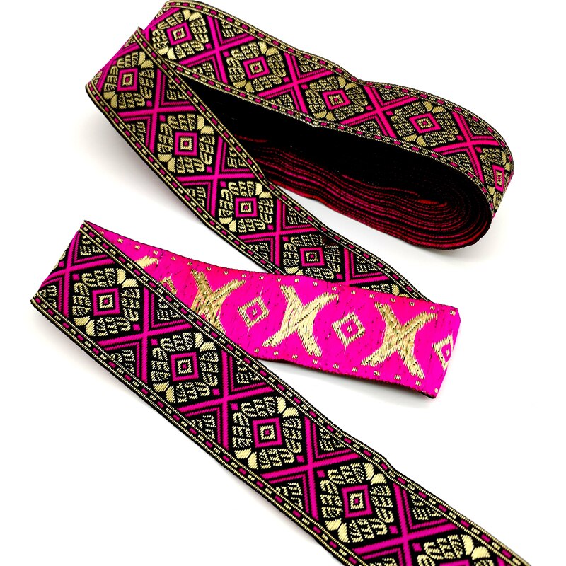 Cinta de encaje bordado Estilo Vintage étnico de 3 yardas, recorte de encaje bohemio, accesorios para bolsa de ropa DIY, tela bordada #4349: Rose