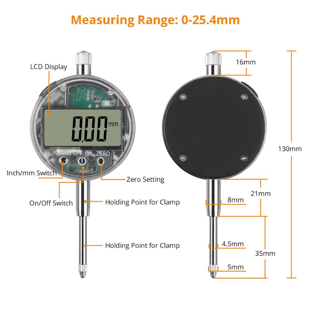 TANiCE Touch Button DTI Digital Dial Indicator 0.01mm/0.0005'' Range Tester Tool 25.4mm/1'' High-Precision Measurement Indicator