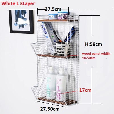 Punch-Free Wrought Iron Wall Shelf, Retro Solid Wood Partition Rack: GRAY