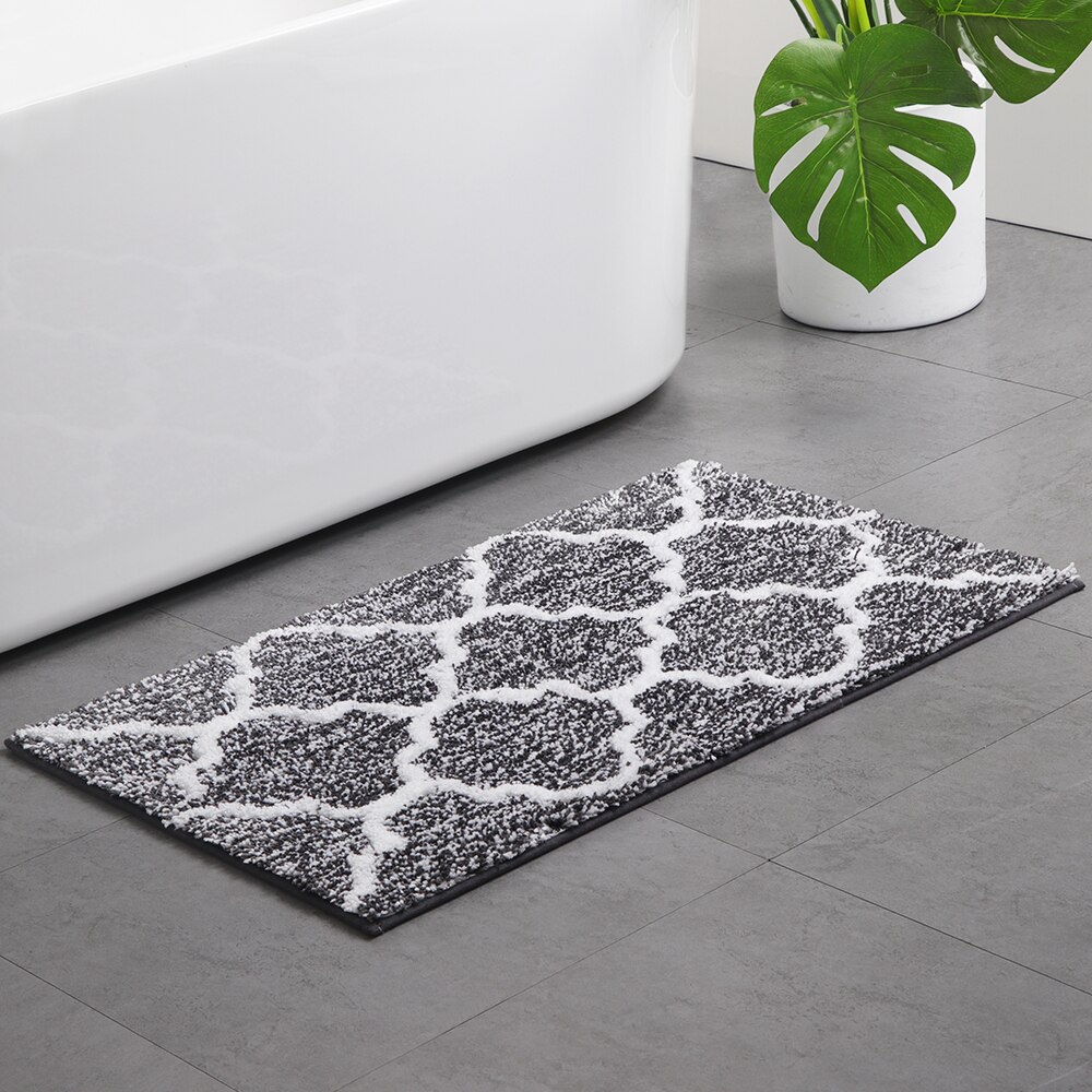Moroccan Bathroom Mats Non-slip Microfiber Soft Absorbent Bath Floor Mats Shower Rugs 45x65cm/50x80cm/45x120cm Grey Navy Coffee
