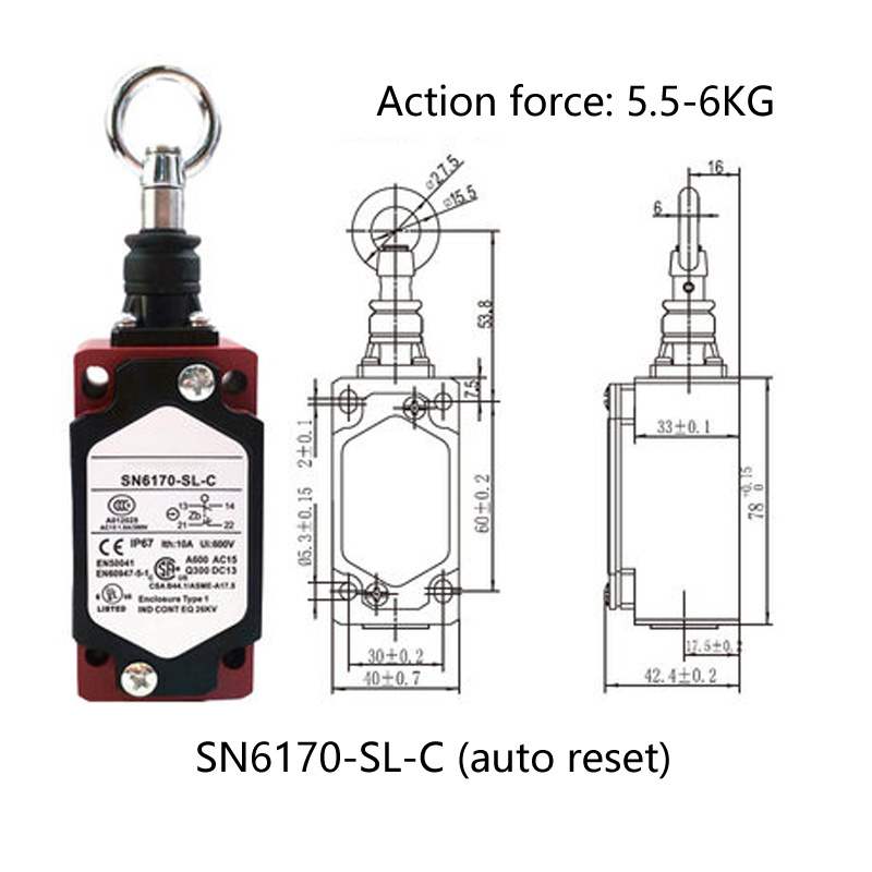 Zugseilschalter, Sicherheits-Not-Aus-Schalter, Zugdraht, Reiseschalter, automatischer / manueller Reset
