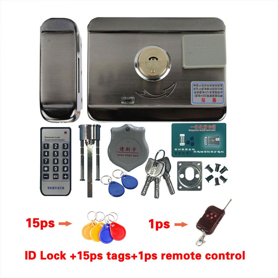DC12V Electric rim lock for Metal Door Gate Electric Door Lock Opener 125KHZ RFID Card Lock Keyless Lock Electric Release: ID kit7