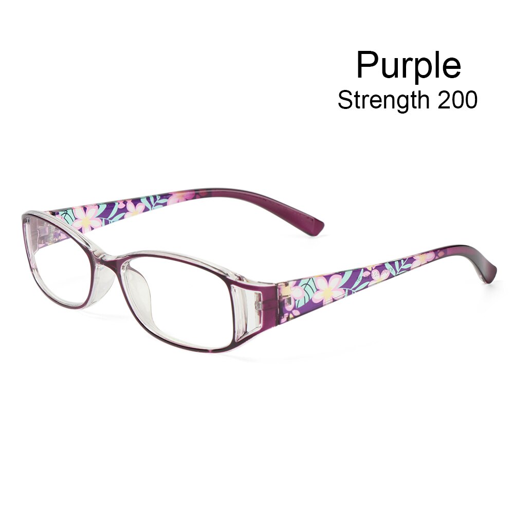 Anti-blauw licht bril leesbril oogbescherming dames ultra licht bloemen montuur charme dames: Paars 200