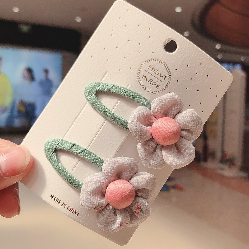 2PC/Set Cute Grid Fabric Flower Hair Clips For Children Sweet Girls Barrettes Hair Grips Hair Accessories HeadWear Headdress