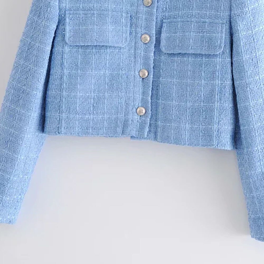 BBWM Women Texture Tweed Crop Top Jacket Ladies Short Coat Chic Female Outerwear Spring