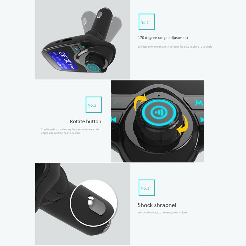 T11 Car Mp3 Player Wireless transmisor Fm con Bluetooth FM modulador Kit de manos libres para coche A2DP Dual USB cargador para teléfono