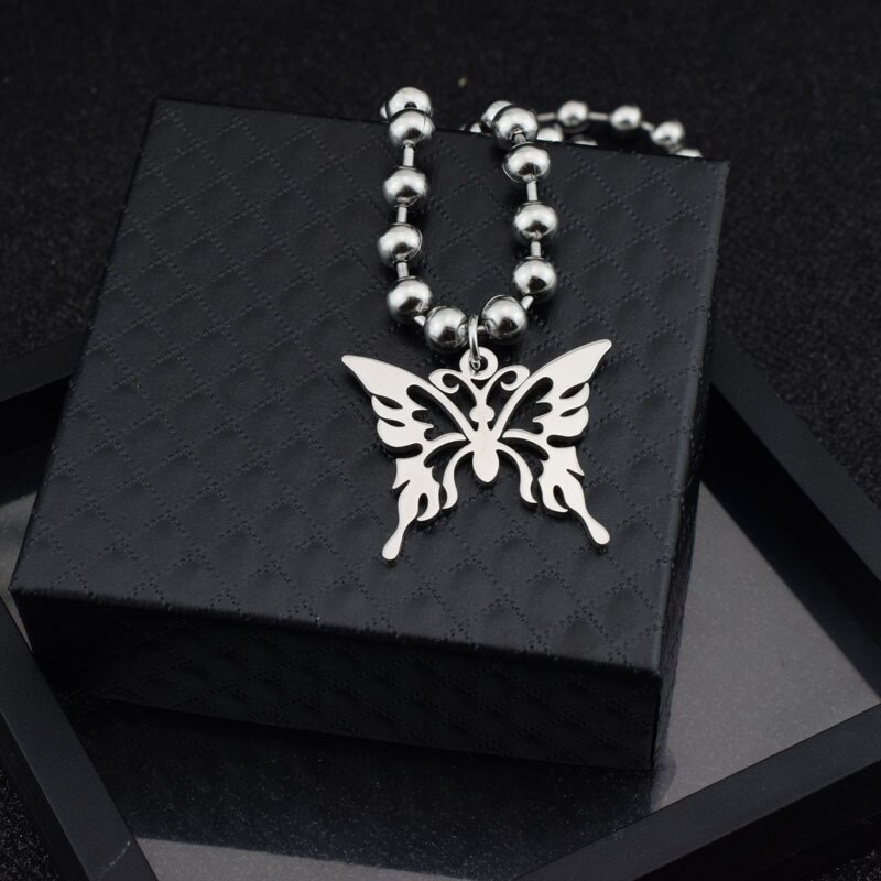 Punk Rock Zoete Vlinder Rvs Hanger Ketting Streetwear Ball Chain Polijsten Chain Mode Ketting Unisex Sieraden: Silver 6mm