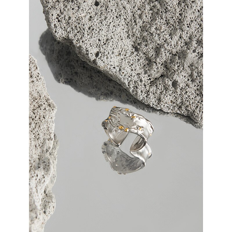 Echt 925 Sterling Silber Breite Ringe Für Frauen Zubehör, Punk Hiphop Irreguar Doppel Farbe Ring Party Weibliche Finger Schmuck