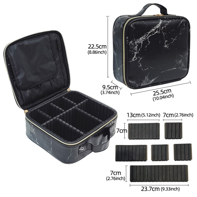 Marble Cosmetic Bag Partition Multi Functional Portable Travel Storage Makeup Case: PU Leather Marble B