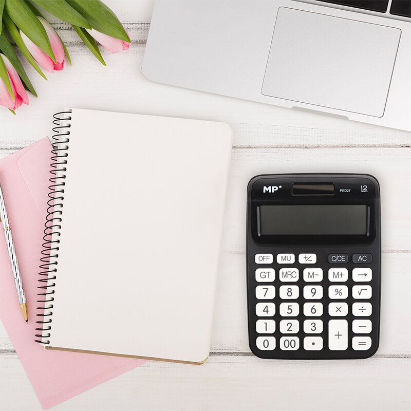 MP® Calculadora 12 Dígitos con Pantalla LCD Fuente Energía Solar Portátil Oficina Escritorio Estudiantes Escuela Batería Suministros Material Escolar TrabajoBotón Matemáticas Herramienta Digital Papelería 4 Colores