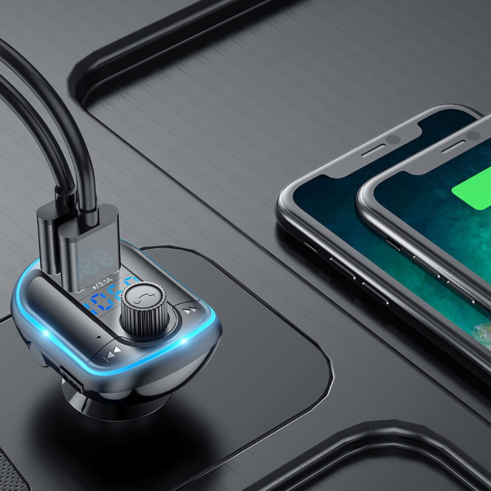 Car FM Transmitter Wireless Bluetooth Stereo Dual USB U Disk TF Card Reader MP3 Player Audio Blue Flash Light Car Charger