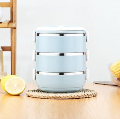 Fiambrera térmica aislante para uso en el hogar, fiambrera portátil de acero inoxidable multicapa a prueba de fugas, herramientas de cocina para exteriores: Blue 3 layers