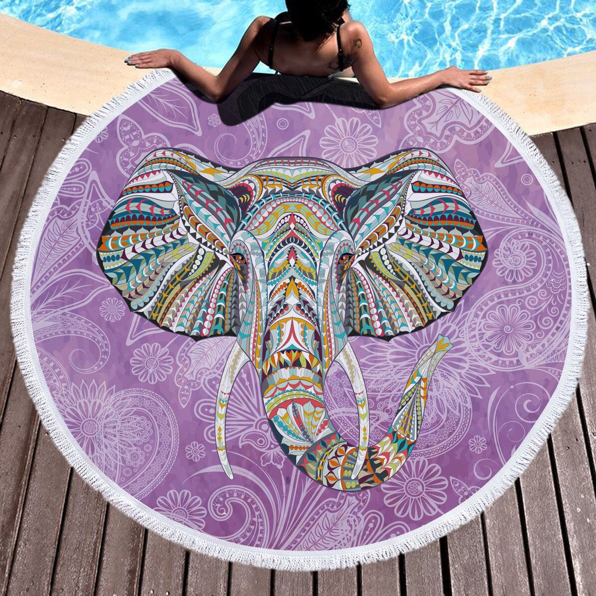 150cm Cartoon Elephant Mandala Tapestry Wall Hanging Decoration Hippie Tapestry Beach Throw Rug Yoga Mat Travel Mattress: B
