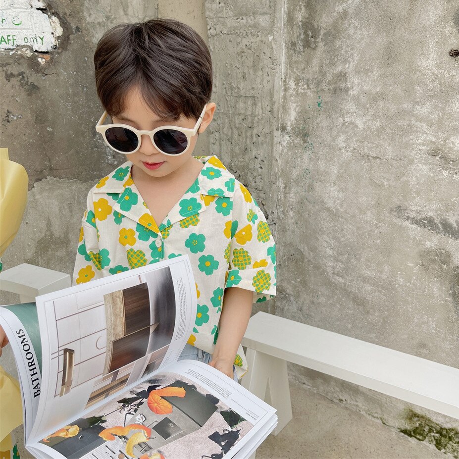 1835C Kinderen Shirt Broer Zus Kleding Jongen Korte Mouwen Shirts Zomer 2022 Bloemen Kinderen Dunne Shirts blouse