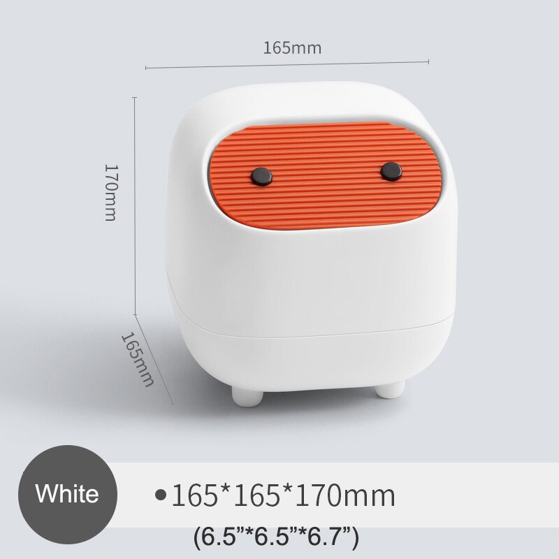 Papelera para escritorio para oficina, mesa de café, cocina, Cubo de basura pequeña, cubo de basura de plástico bonito, tapa para agitar, prensa de cesta de papel pequeña: Blanco