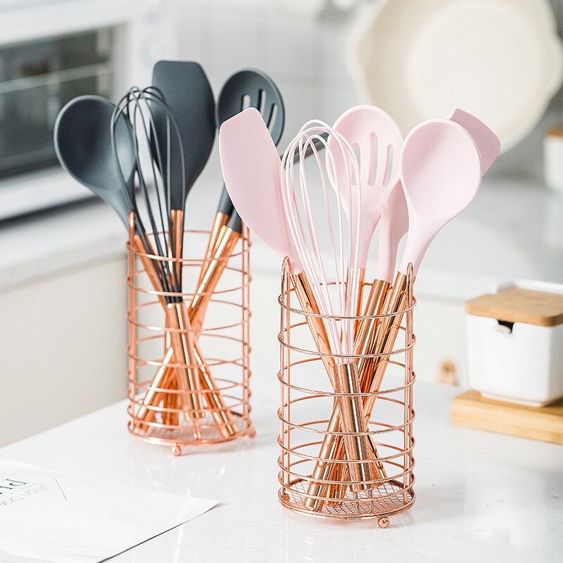 Silicone Cooking Utensils Set Non-stick Spatula Shovel Stainless Steel Handle Cookware Tools Set With Storage Box Kitchen Tools