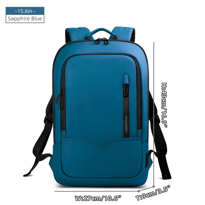 Mochila delgada HK para hombre, bolso para ordenador portátil de 15,6 pulgadas, bolso escolar impermeable con carga USB, mochila de viaje ligera, paquete de trabajo universitario: Azul cielo