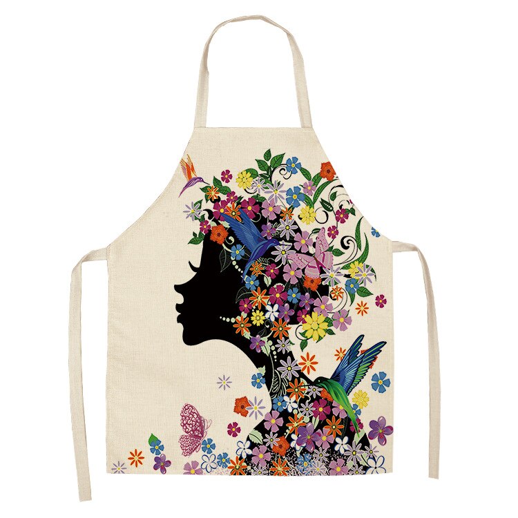 Personalizado mulher linho cozinhar avental vestido flores e borboleta impresso criança aventais casa acessórios coreano suprimentos de cozinha: 3 / 38x47cm