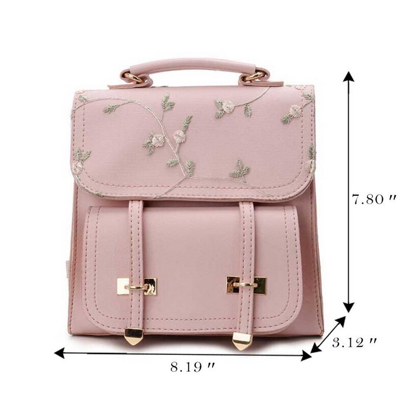 Women Backpack School Teenage Girls Small Shoulder Bag Leather Backpack Floral Embroidery Rucksack