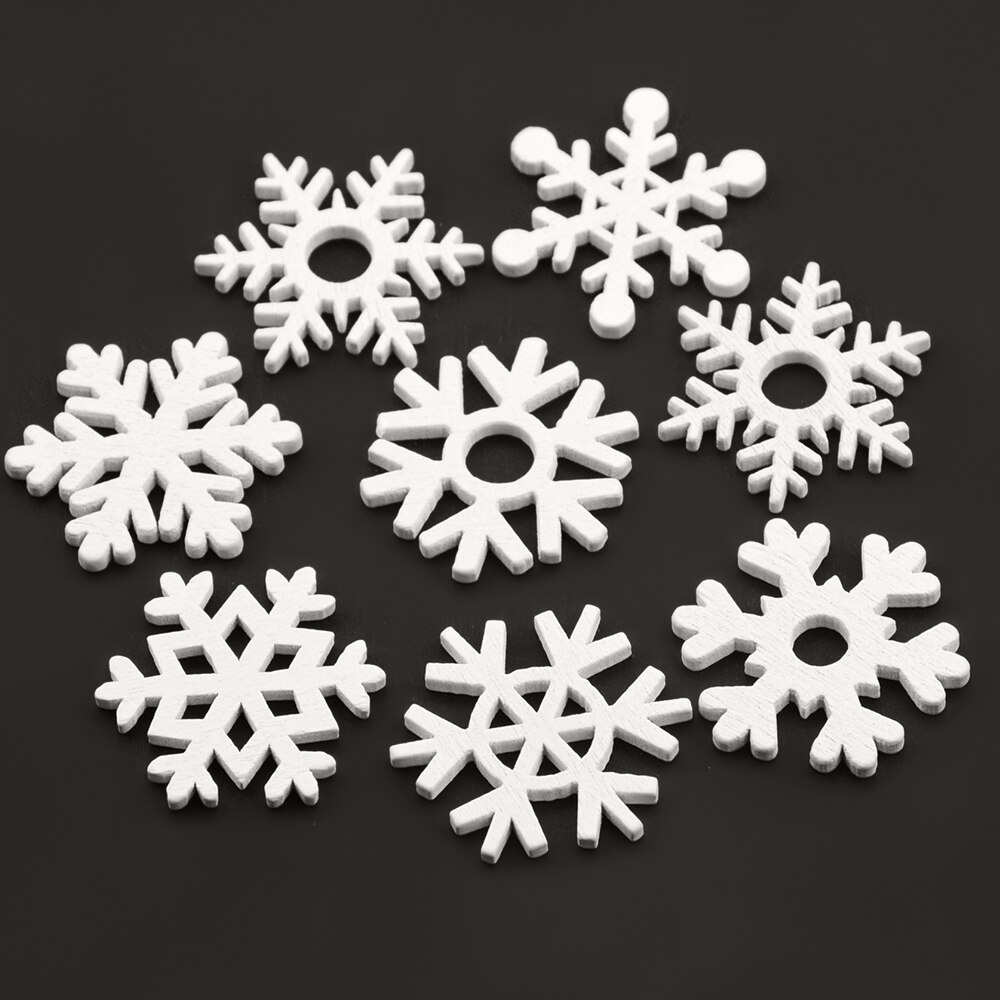 50 Stuks 35Mm Mix Vorm Houten Witte Sneeuwvlokken Kerst Ornamenten Xmas Hangers Nieuwjaar Kerst Decoraties Voor Huis