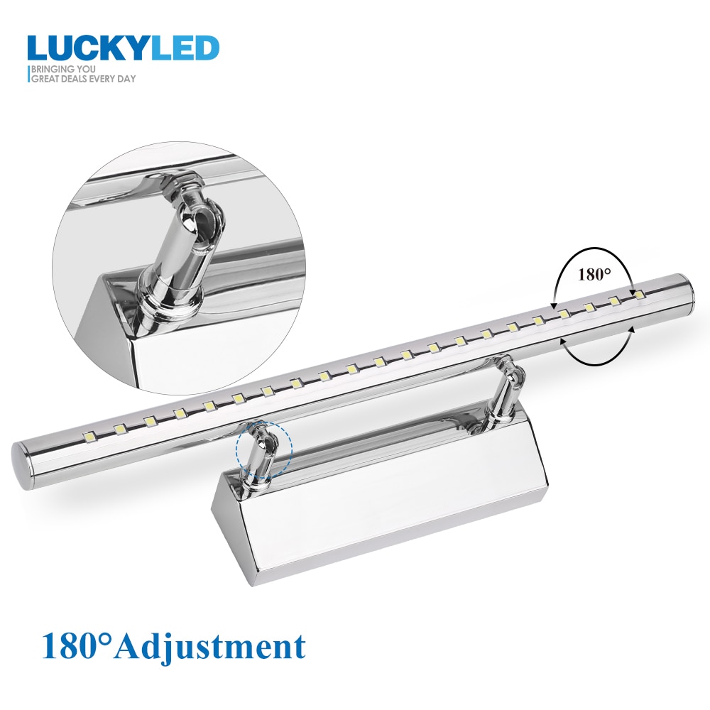 Luckyled moderne led spejl lys 3w 5w 7w 90-260v vandtæt væglampe badeværelse belysning vægmonteret industrielt rustfrit stål