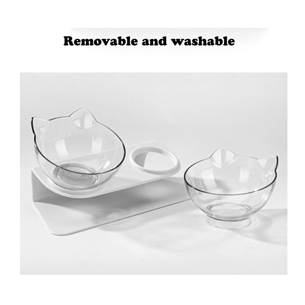 Grote transparante kattenbak met dubbele bak, voerbak voor kat en hond, waterbak met standaard, voerbak voor katten en honden, dierenbenodigdheden