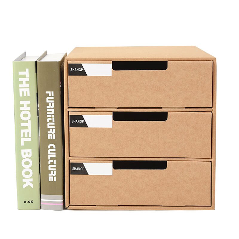 Kraft Paper Letter Files Case Box Multifunction 3 Layers Drawer Document Home Office Desktop Books Stationery Cosmetic Storage