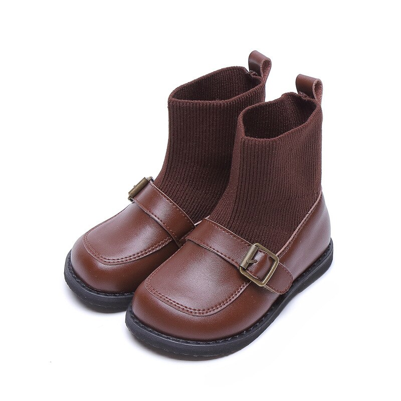 2020 Bambini di inverno Stivali Ragazze Tessuto di disegno Della Caviglia Stivali Scarpe Ragazze Nero casuale Scarpe per Bambini in Pelle Stivaletti SGF096: SGF096Brown / CN 30 insole 19.3cm