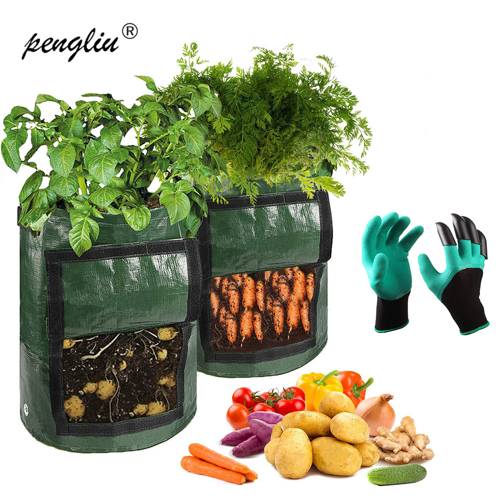 Bolsa contenedor de cultivo de patatas, maceta artesanal, bote de tomate trapo PE plantar verduras jardinería cultivo, bolsa de cultivo, suministros de jardín