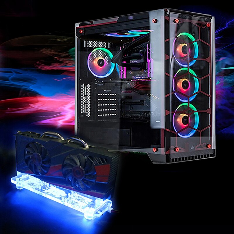 Dvs. kortbrakett pci - e 3.0 16x ie holder vertikal kickstand utgangspunkt med rgb ledet lys til diy atx sak