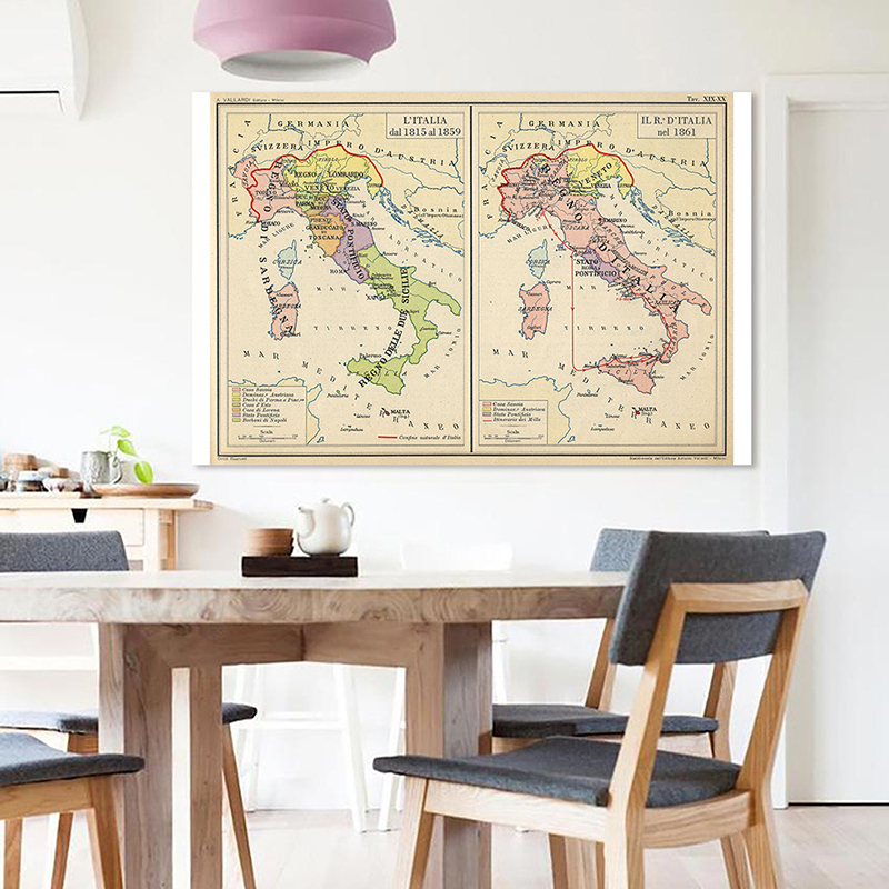 150*100cm The Italy Map Detailed Poster Non-woven Canvas Painting Wall Art Decor for Living Room Decoration School Supplies