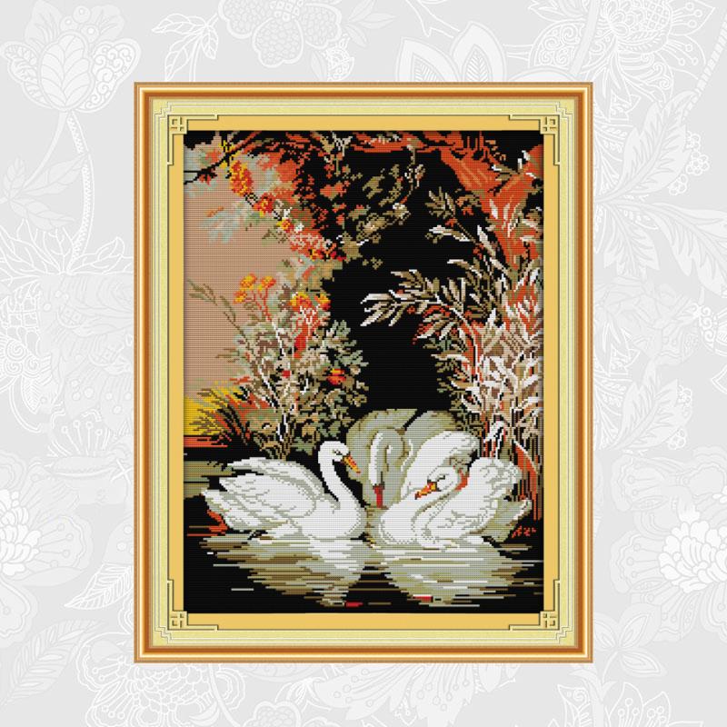 Schilderijen van de witte zwanenserie, kruissteek, bedrukt canvas, doe-het-zelf, handgemaakte borduursets voor handwerk, katoenen draad, knutselen