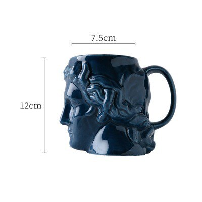 Ceramic Mug Milk Coffee Cup Ancient Greek Apollo David Head Large-Capacity Sculpture Cup Teacup Desktop Decoration: blue