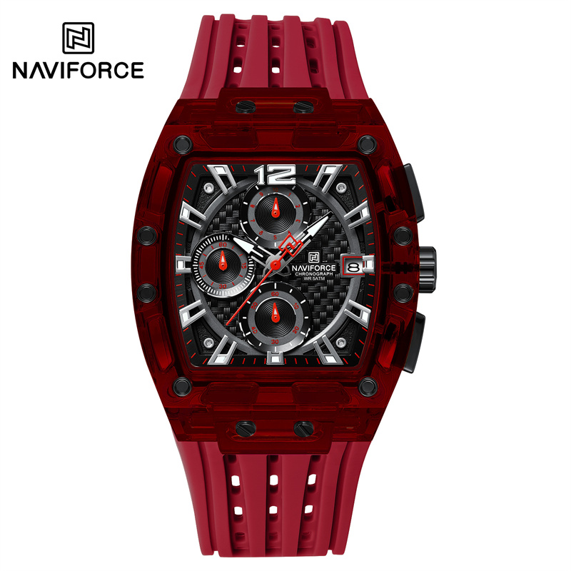 Naviforce 5 atm impermeabil ceasuri bărbătești originale sport cuarț multifuncțional curea silicon carcasă pătrată ceas de mână: Aur