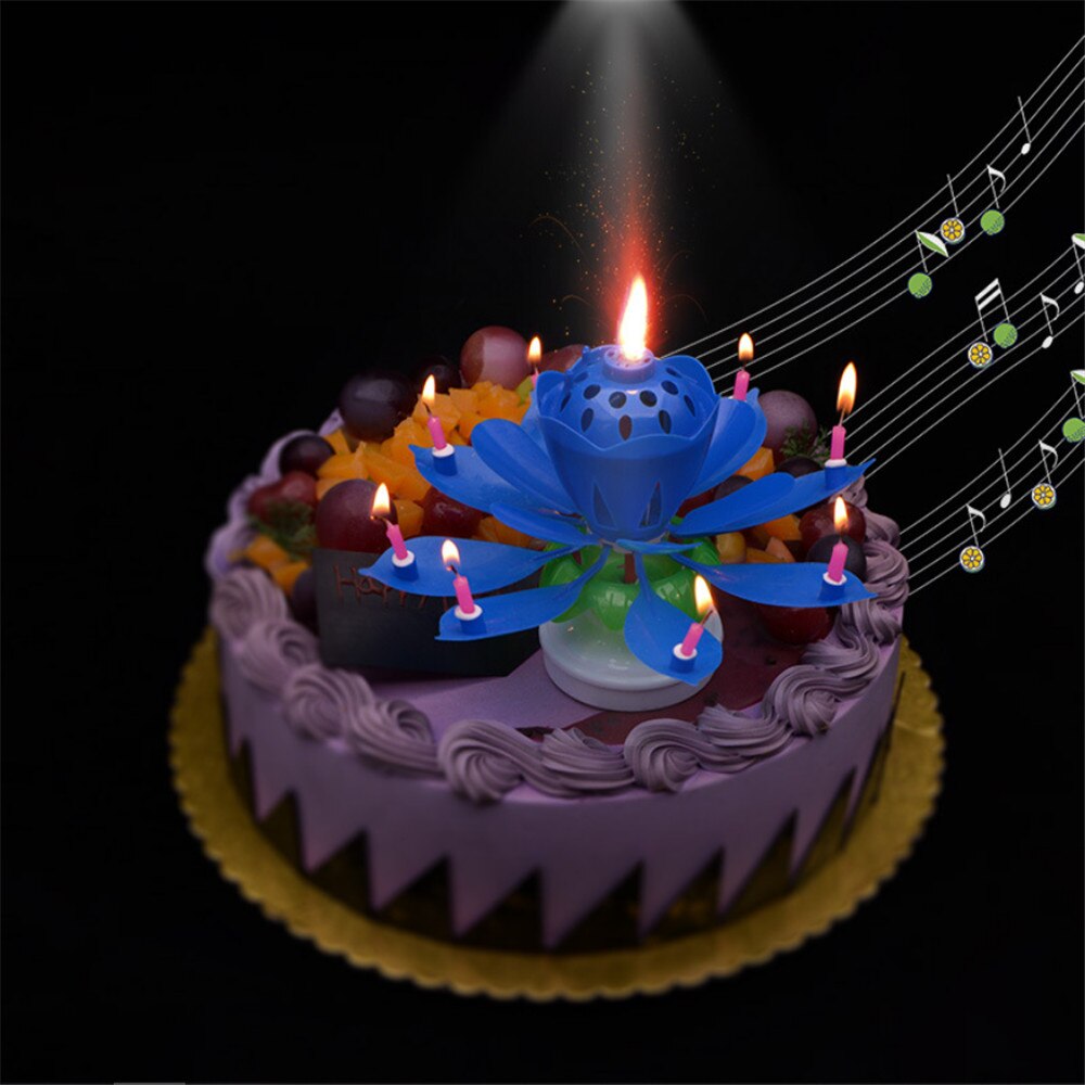 Double Lotus Music Birthday Candle Blossom Rotating Lotus Candle Birthday Cake Candle