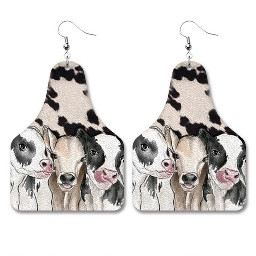 Pendientes con estampado de vaca para mujer, aretes de cuero PU con etiqueta de vaca, del Salvaje Oeste, vaquero, estilo Texas, joyería al por mayor,