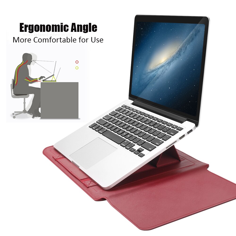 Bærbar taske til macbook air pro retina 11 12 13 14 15 15.6 tommer taske til bærbar computer med stativ pu lædercover til xiaomi air